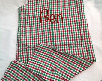 Personalized Toddler Christmas Plaid Gingham Longall,  Boys Christmas Longall, Christmas Longall, Toddler Christmas Overalls