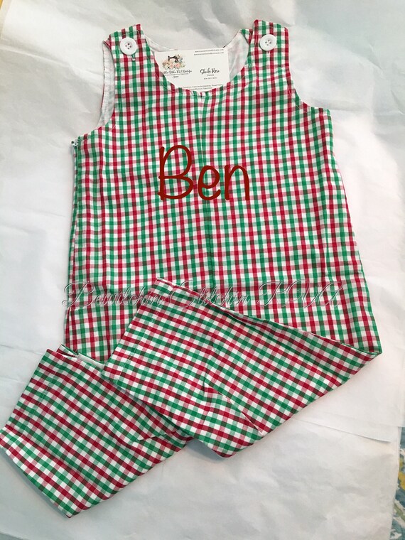 Personalized Toddler Christmas Plaid Gingham Longall,  Boys Christmas Longall, Christmas Longall, Toddler Christmas Overalls