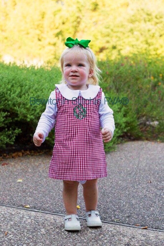 Personalized Navy Gingham Jumper Dress, Easter Gingham Dress, Girls Gingham Dress, Babies, Toddlers, Girls, navy, red, green