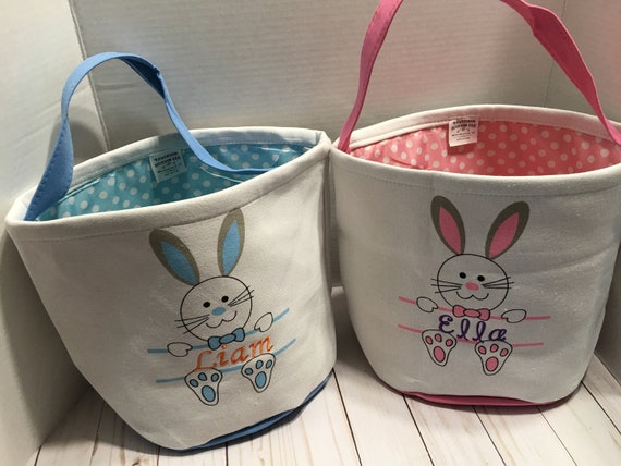 Personalized Easter Basket, Easter Bunny Bucket, Easter Egg Tote, Purple, Pink, Green, Blue, EMBROIDERED, NOT VINYL Name