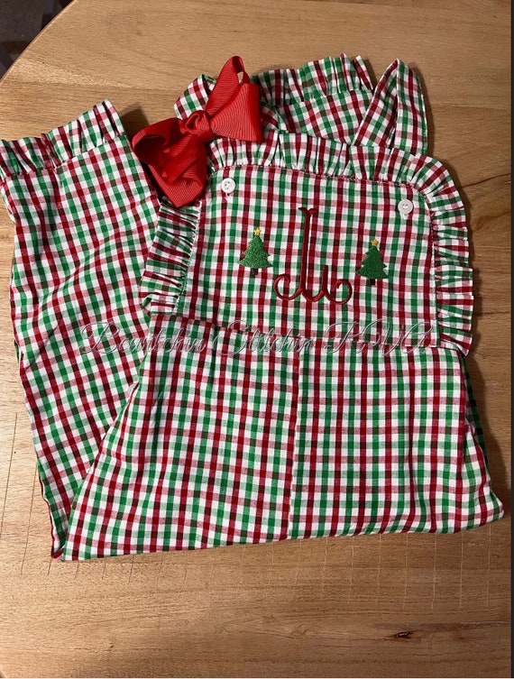 Monogrammed Toddler Christmas Plaid Gingham Longall,  Boys Christmas Longall, Christmas Longall, Toddler Christmas Overalls