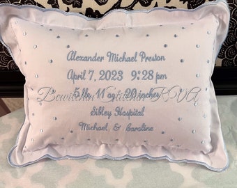 Baby Pillow Cover, Scalloped Edge Pillow Cover, Keepsake Pillow Cover, Birth Announcement Pillow Cover, Pillow NOT Included