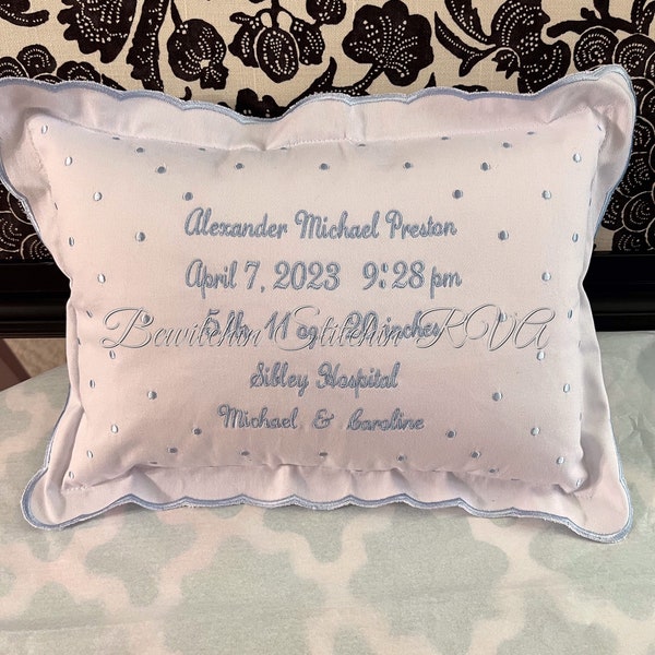 Baby Pillow Cover, Scalloped Edge Pillow Cover, Keepsake Pillow Cover, Birth Announcement Pillow Cover, Pillow NOT Included