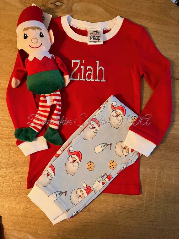 Monogrammed Kids Christmas Pajamas, Cookies for Santa, Boys Pajamas, Girls Pajamas