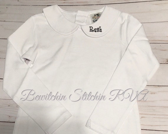 Personalized Peter Pan Collar Top, Unisex, long sleeves, white, babies, toddlers, boys, girls