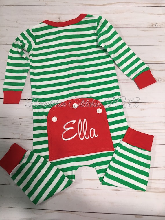Personalized Faux Flap Christmas Pajamas, Unisex Christmas PJs, Faux Back Flap PJ’s, Snug Fit, Tapered Legs w Cuffs