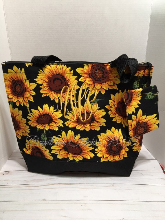 Personalized Sunflower Tote Bag Set, Personalized Sunflowers Tote