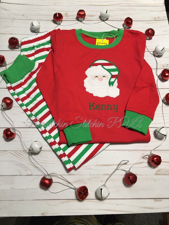 Personalized Child Christmas Pajamas, Kids Christmas Pajamas, Girls Christmas Pajamas, Boys Christas Pajamas, candy cane stripes