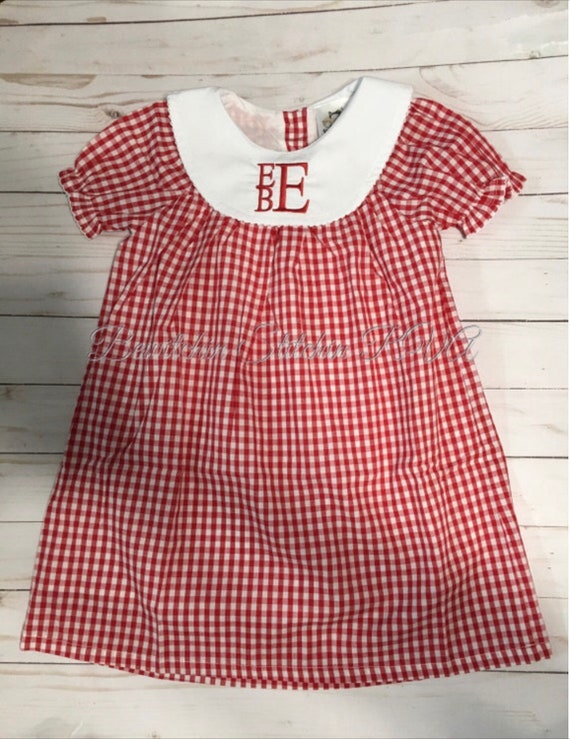 Monogrammed Toddler Red Gingham Bishop Dress, Gingham Bishop Dress, Baby Bishop Dress, Toddler Bishop Dress, Monogrammed Dress