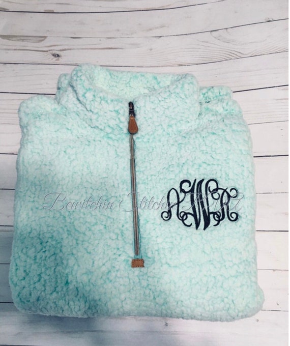 Personalized Womens Frosted Teal Sherpa Pullover, Women’s Quarter ZIP Aqua Sherpa Pullover, Monogrammed Frosted Teal Sherpa Pullover