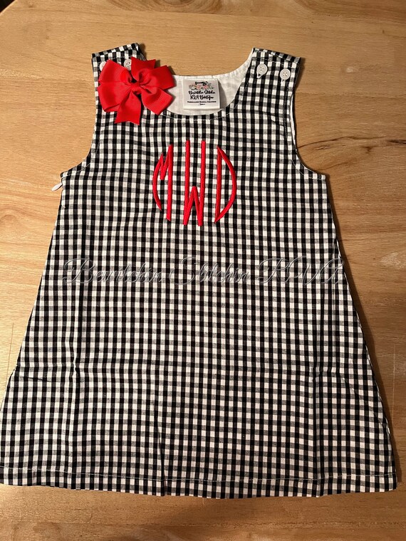 Monogrammed Black Gingham Jumper Dress, Gingham Dress, Girls Gingham Dress, Babies, Toddlers, Girls