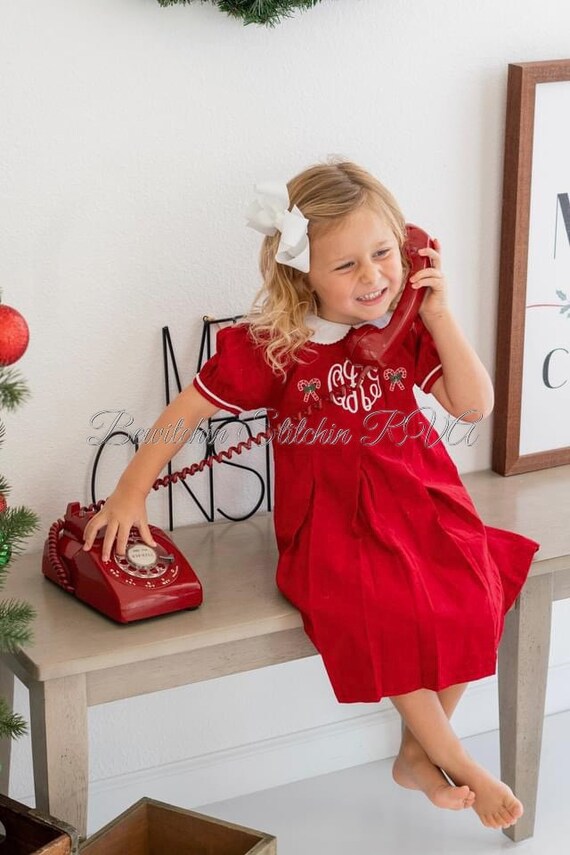 Personalized Red Corduroy Peter Pan Collar Pleated Dress, Girls Christmas Dress, Toddler Dress,Baby Dress, Navy Dress, Green Dress