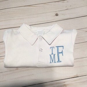 Personalized Polo Shirt Baby Toddler Boys White Navy Blue image 3