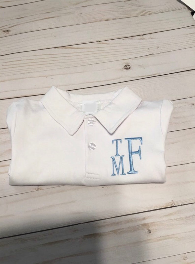 Personalized Polo Shirt, Baby, Toddler, Boys, White, Navy Blue image 3