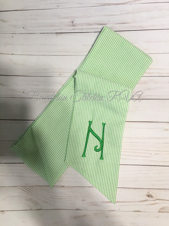 Personalized Newborn Mint Green Seersucker Baby Sash, Baby Bow, Maternity Sash, Bride Sash, Pink, Blue, Gray Yellow, Lavender, White, Green