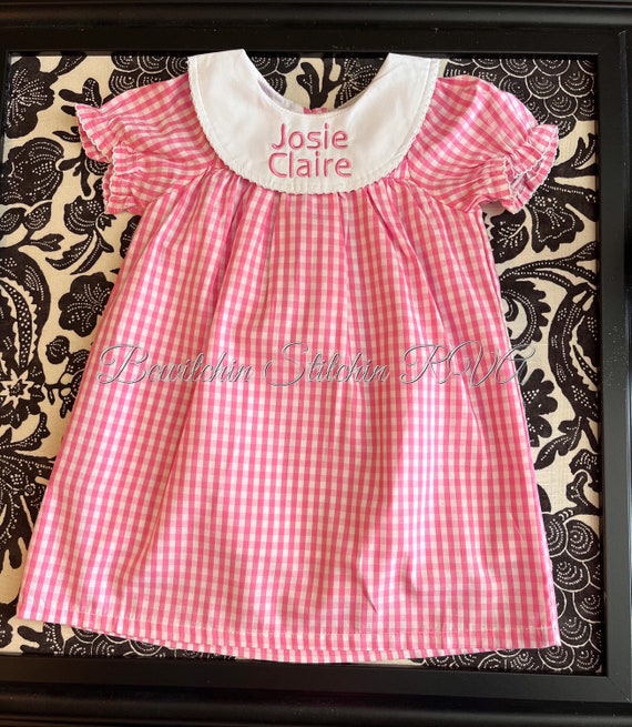 Personalized Girls Pink Gingham Bishop Dress, Gingham Bishop Dress, Baby Bishop Dress, Toddler Bishop Dress, Monogrammed Dress