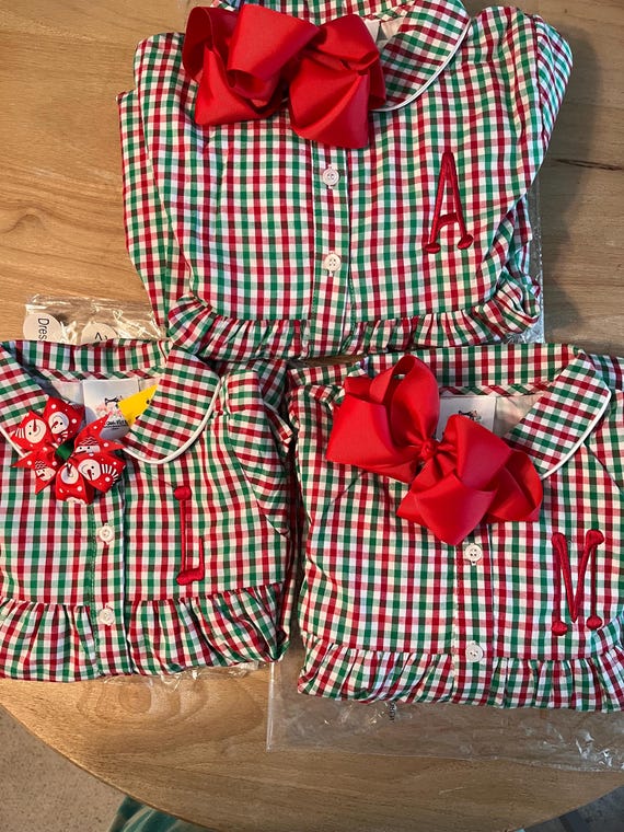 Monogrammed Girls Gingham Clara Christmas Gown Dress, Christmas Plaid Dress, Christmas Gingham Dress, Clara Style Dress