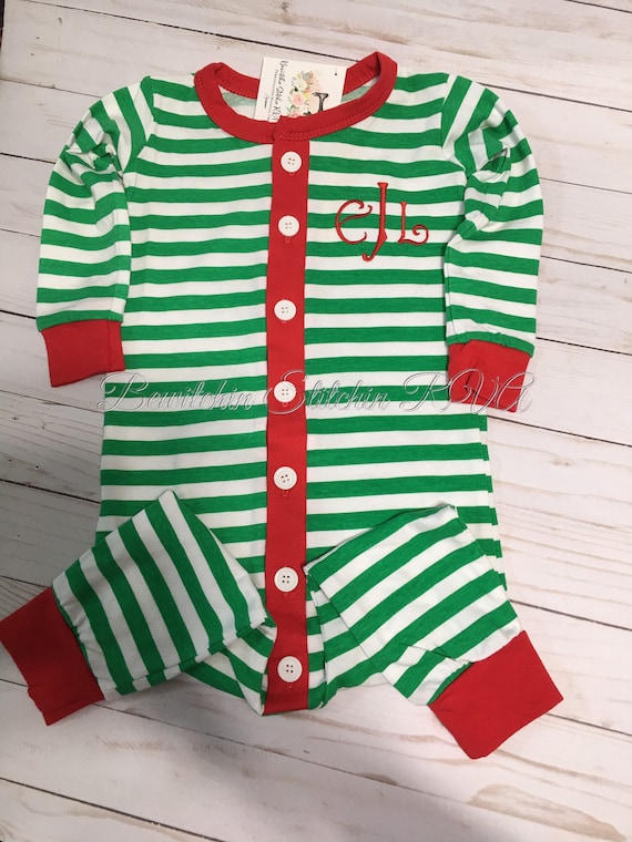 Monogrammed Faux Flap Christmas Pajamas, Unisex Kids PJs, Faux Drop Seat Pajamas, Jumpsuit Pajamas, Snug Fitting w Cuffs