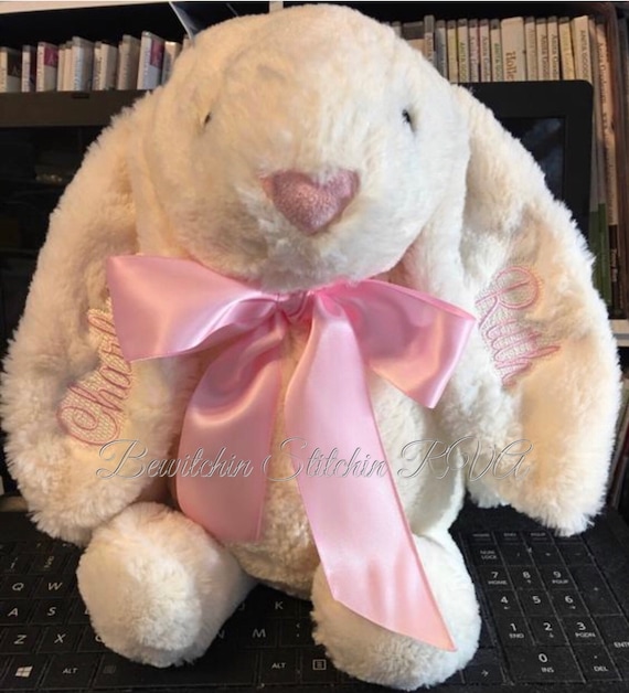Personalized Plush Bunny, Large 16” Size, Ivory, Pink, Blue, Purple, Latte, Gray, Sage, Monogrammed Bunny Rabbit, Safety Tested