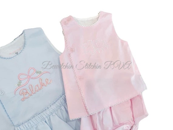 Personalized Picot Lace Trimmed Diaper Set, Cotton Diaper Set, Baby Bloomer Set