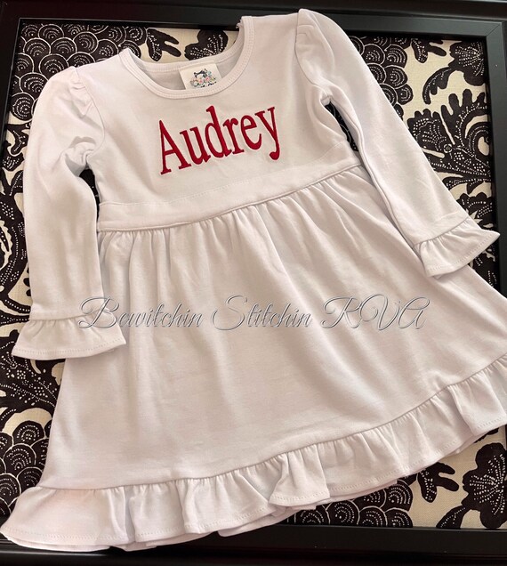 Personalized Girls White Dress, Toddler White Dress, Knit White Dress, Long Sleeve White Dress, Monogrammed White Dress