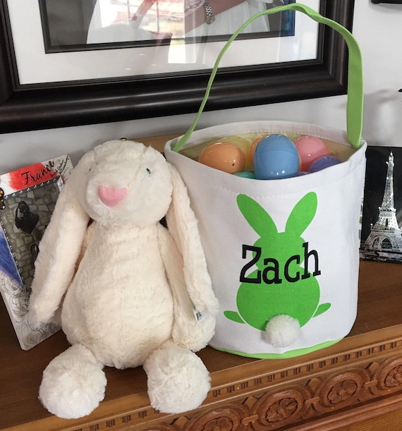 Easter Bunny Tail Basket, Personalized, Easter Bucket, Easter Tote, Purple, Pink, Green, Blue, EMBROIDERED, NOT VINYL