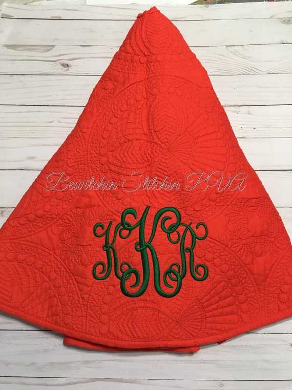 Personalized Quilted Christmas Tree Skirt, White Christmas Tree Skirt, Red Christmas Tree Skirt, Green Quilted Christmas Tree Skirt