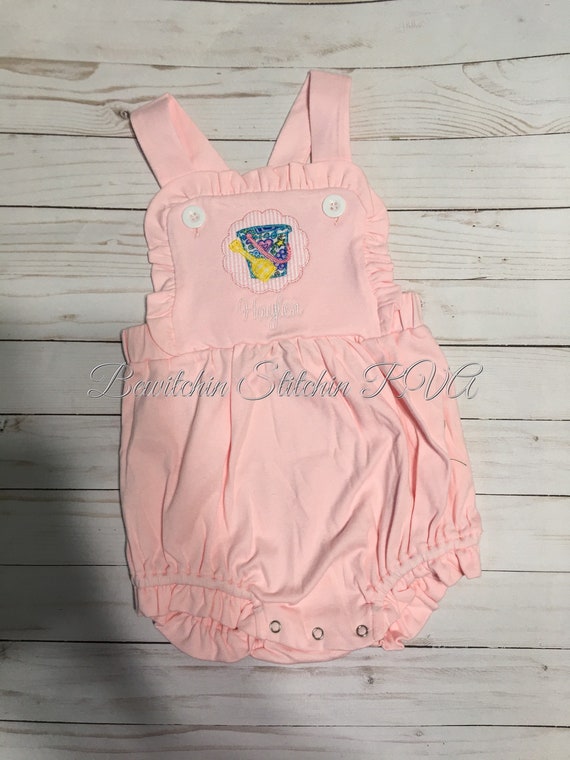 Personalized Pink Ruffled Sunsuit, Pink Sunsuit, Vintage Inspired Sunsuit, Baby Sunsuit, Toddler Sunsuit, Girls Sunsuit, SHIPS FREE