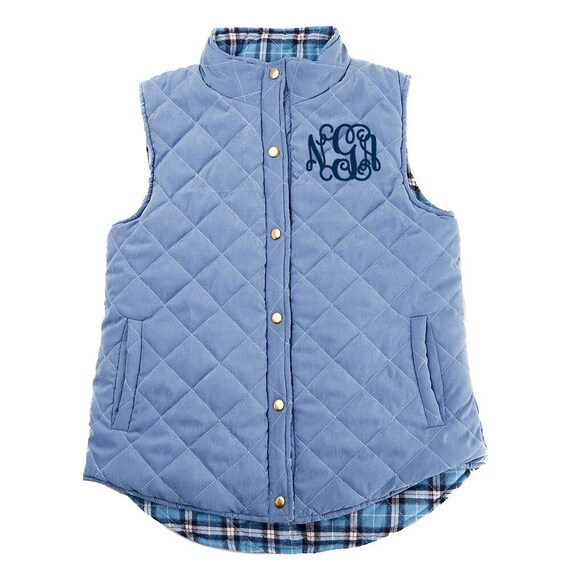 Monogrammed Quilted Reversible Vest, Ladies, Arctic Blue, Embroidered