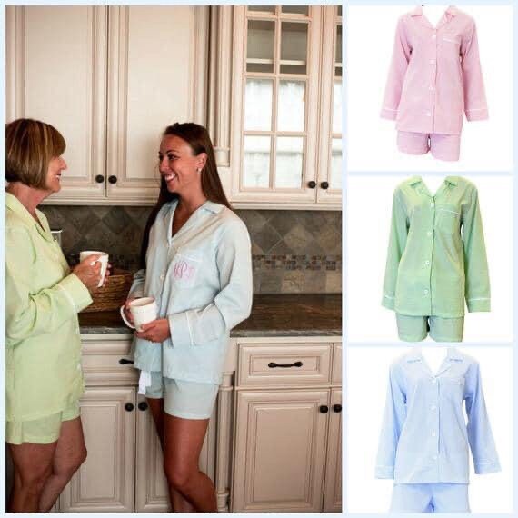 Personalized Ladies Bridesmaid Seersucker Pajama Set, Shorts Pajama Set, Women’s Seersucker Pajama Set, Seersucker Lounge Set, CLEARANCE