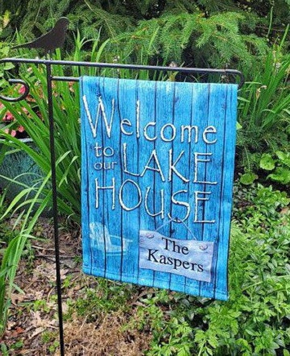 Personalized Lake House Flag, Lake House Garden Flag, Double Sided Garden Flag, Rustic Garden Flag