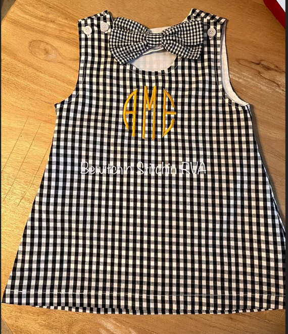 Monogrammed Black Gingham Jumper Dress, Gingham Dress, Girls Gingham Dress, Babies, Toddlers, Girls