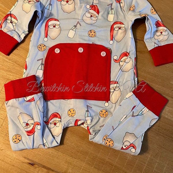 Cookies and Milk for Santa Christmas Child One Piece Jammies, Kids Personalized Christmas Pajamas, Boys Pajamas, Girls Pajamas, Faux Flap