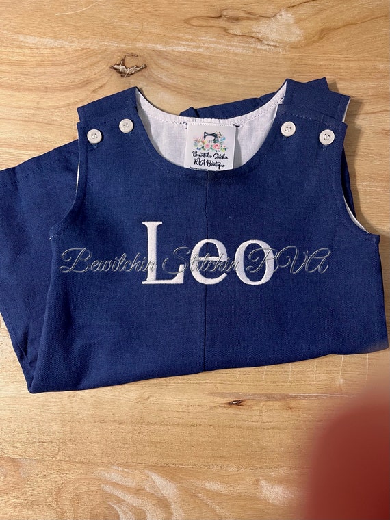 Personalized Navy Jon Jon, Fully Lined Jon Jon, Light Blue Jon Jon, Monogrammed Jon Jon, Shortall