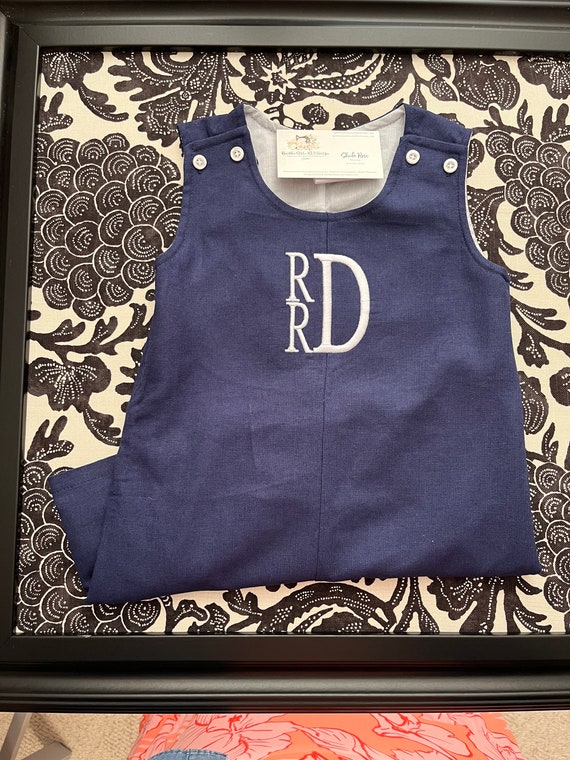 Monogrammed Navy Jon Jon, Fully Lined Jon Jon, Light Blue Jon Jon, Personalized Jon Jon, Shortall