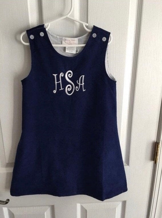 Monogrammed Navy Corduroy Jumper Dress,  Jumper, Fall Dress, Thanksgiving Jumper, Fully Lined, toddlers, girls, navy, green, brown,