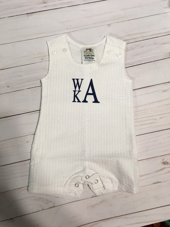 Personalized White Seersucker Jon Jon, White Seersucker Shortall, White Seersucker Ring Bearer Jon Jon, Beach Wedding Shortall, Fully Lined