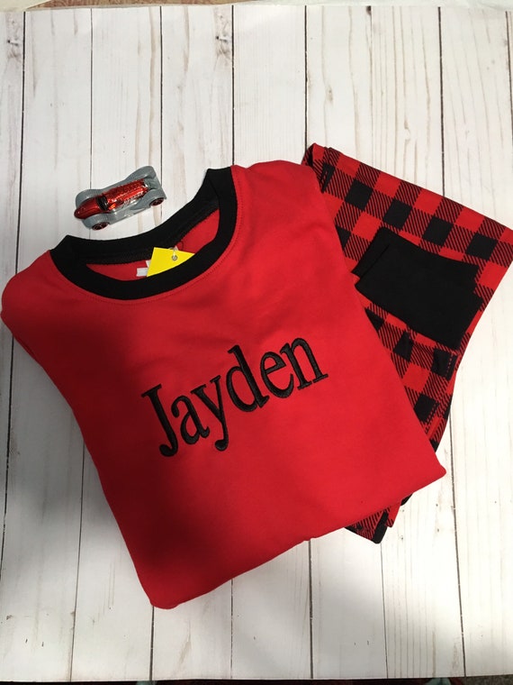 Personalized Child Unisex Buffalo Plaid Christmas Pajamas, Toddler Christmas Jammies, Unisex Christmas Pajamas, Toddler Pajamas