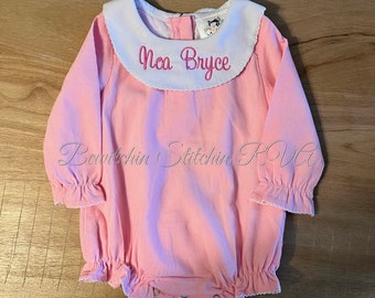 Personalized Pink Corduroy Bishop Collar Bubble, Pink Bubble, Monogrammed Baby Bubble, Valentines Day Baby Outfit