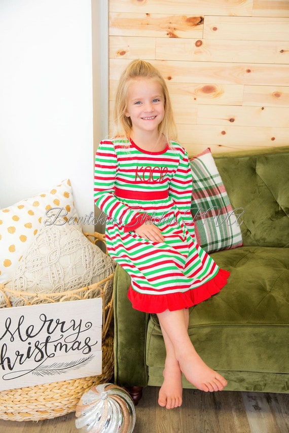 Personalized Christmas Dress, Knit Striped Dress, Candy Cane Stripe Dress, Personalized Christmas Dress, Baby Dress, Toddler Dress,