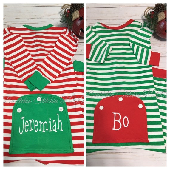 Personalized Faux Flap Christmas Pajamas, Unisex Christmas PJs, Faux Back Flap PJ’s, Snug Fit, Tapered Legs w Cuffs