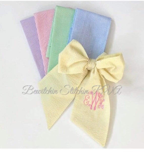 Personalized Newborn Yellow Seersucker Baby Sash, Baby Bow, Maternity Sash, Bride Sash, Pink, Blue, Gray Yellow, Lavender, White, Green