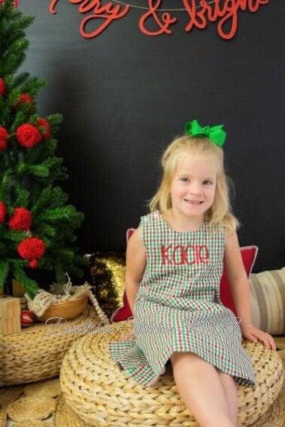 Personalized Girls Christmas Plaid Jumper Dress, Christmas Plaid Toddler Jumper, Christmas Plaid Baby Jumper, Monogrammed