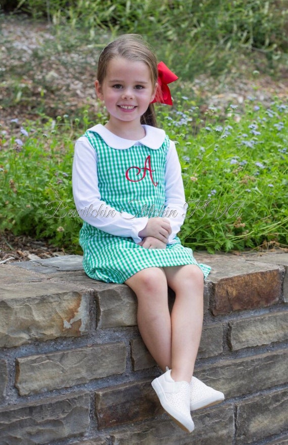 Personalized Green Gingham Jumper Dress, Easter Gingham Dress, Girls Gingham Dress, Babies, Toddlers, Girls, navy, red, green