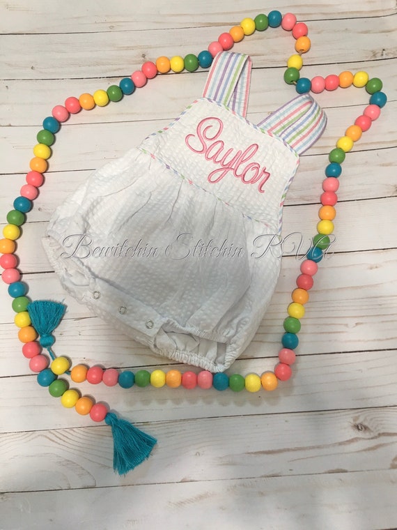 Personalized Seersucker Sunsuit, Unisex Baby Sunsuit, Unisex Toddler Sunsuit, Seersucker Baby Bubble, Seersucker Toddler Bubble, Bubble Suit