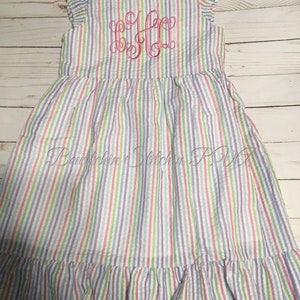Personalized Pastel Stripe Seersucker Dress, Girls Easter Dress, Toddler Seersucker Dress, Baby Seersucker Dress, Easter Dress image 1