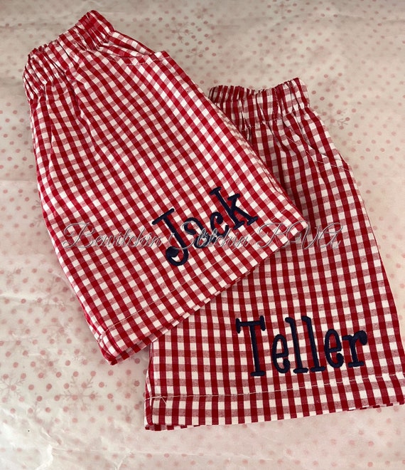 Personalized Red Gingham Shorts, Boys Shorts,  Unisex Shorts, Baby, Toddler, Boys, Navy, Red, Light Blue