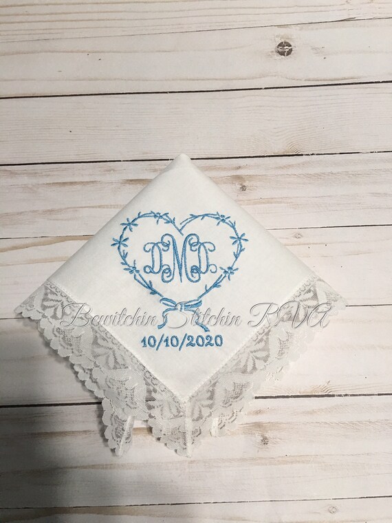 Personalized Bridal Handkerchief, Lace, Embroidered, Monogrammed