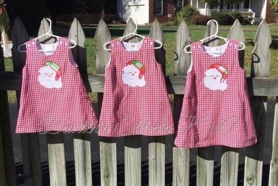Personalized Christmas Gingham Jumper Dress, Red Gingham Dress, Girls Gingham Dress, Babies, Toddlers, Girls, navy, red, green