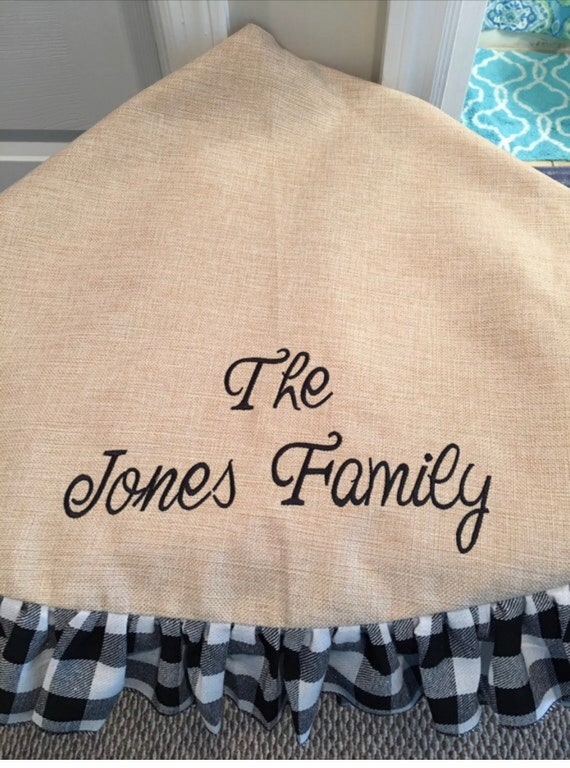 Personalized Farm House Christmas Tree Skirt, Christmas Tree Skirt, Plaid Christmas Tree Skirt, Burlap Tree Skirt, Matching Stocking